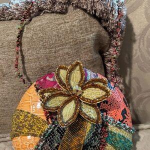 Multicolor Beaded Clutch with Floral Accent